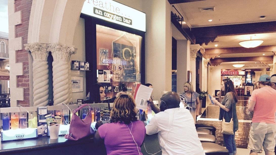 breathing oxygen (to counteract the ever present air freshener from hell)